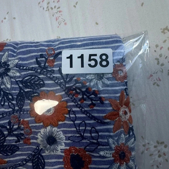 Beachy Cotton oversized blue and white striped long sleeve with floral embroider - Picture 8 of 8